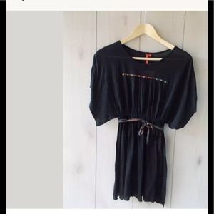 Anthro One Sept. Black dolman belted beaded tunic